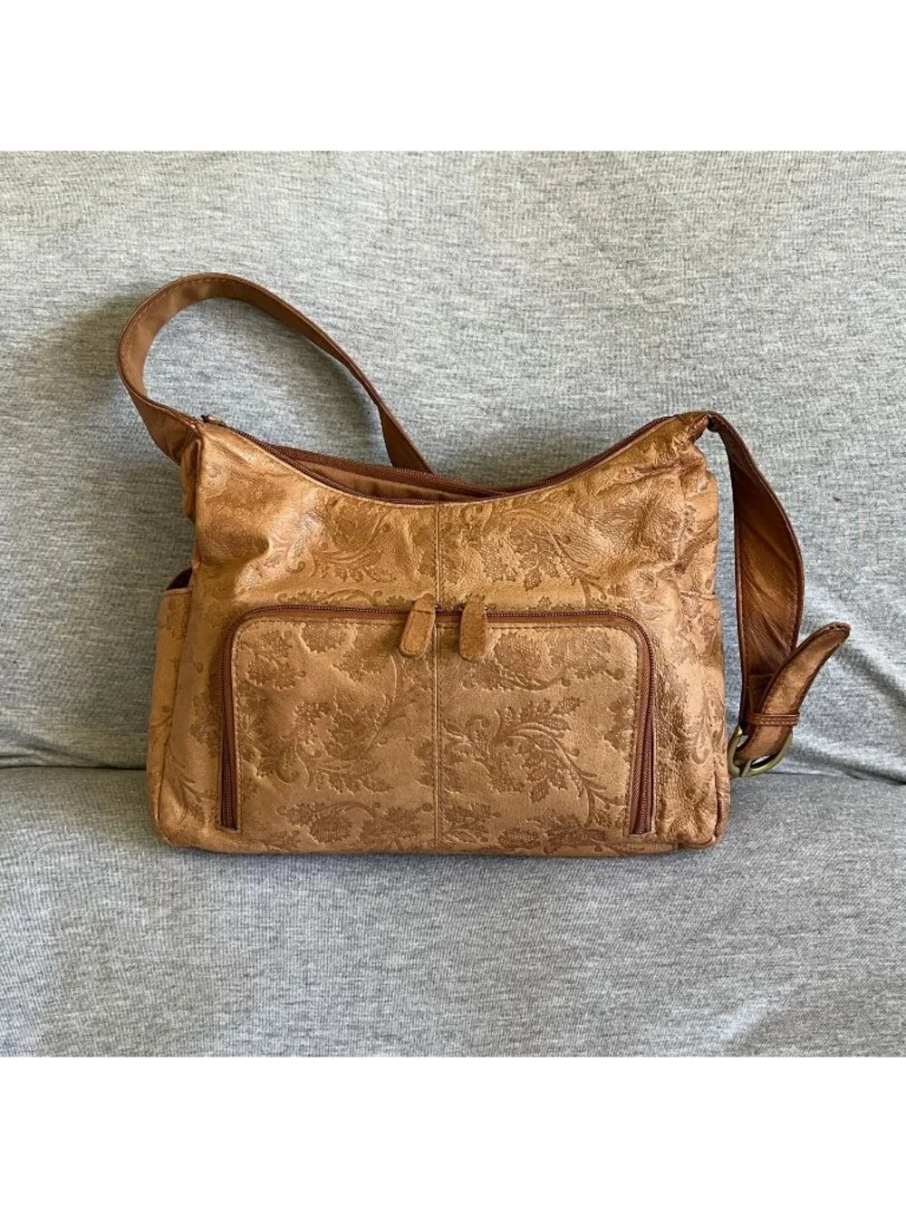 Cabin Creek Floral Embossed Faux Leather Shoulder Bag With Tassel Accent & Pocke - Picture 1 of 4